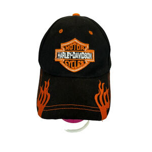 Harley-Davidson Motor Cycles Black Orange Flame Brim Adjustable Baseball Cap Hat